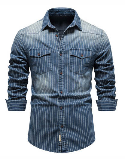 Ethan – Men's Striped Long Sleeve Denim Shirt