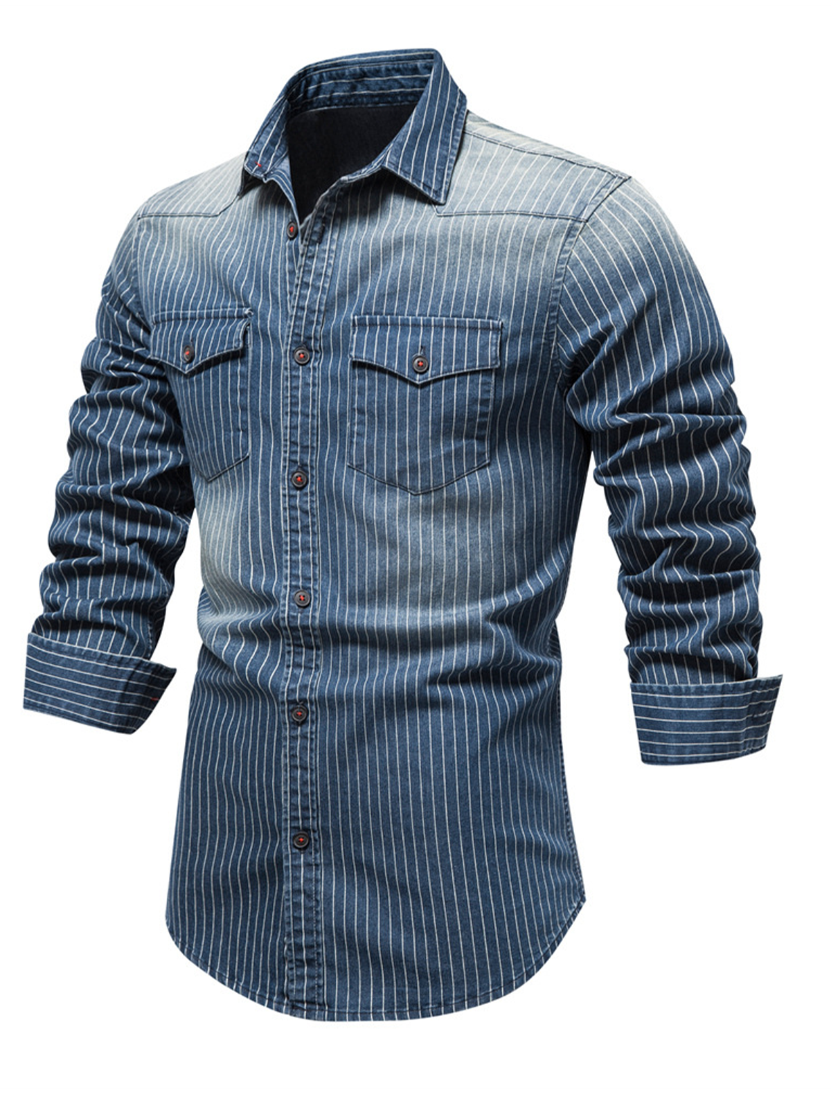 Ethan – Men's Striped Long Sleeve Denim Shirt