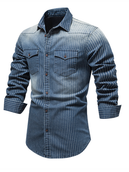 Ethan – Men's Striped Long Sleeve Denim Shirt