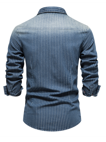 Ethan – Men's Striped Long Sleeve Denim Shirt