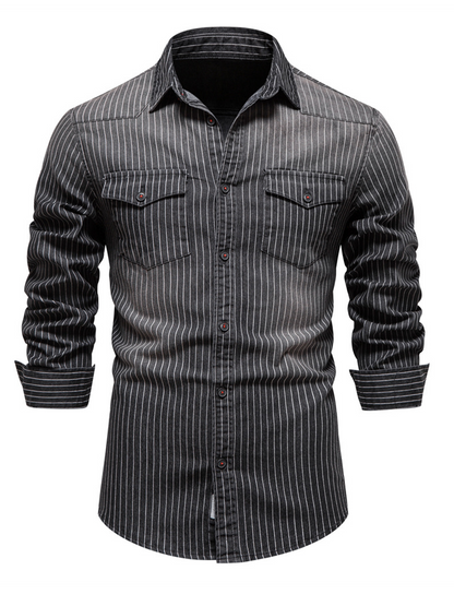 Ethan – Men's Striped Long Sleeve Denim Shirt