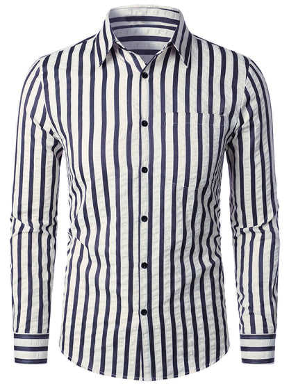 Ethan – Men's Breathable Striped Pocket Casual Button-Up Shirt