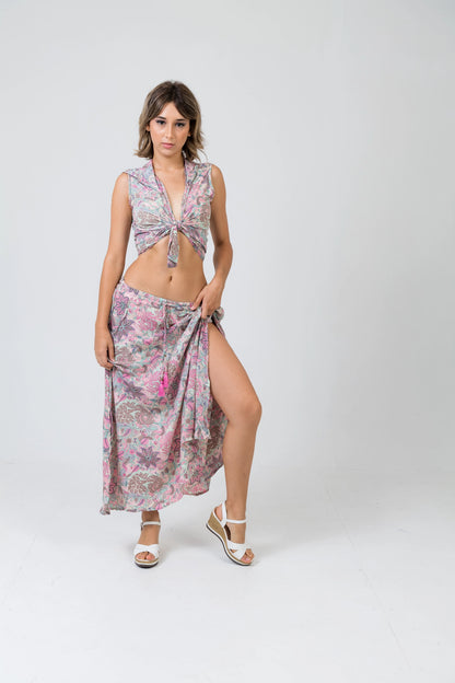 BOHO LUNA MÍSTICA – Women's Hooded Wrap Skirt & Top Set (Silk-Feel Polyester, One Size–XXL)