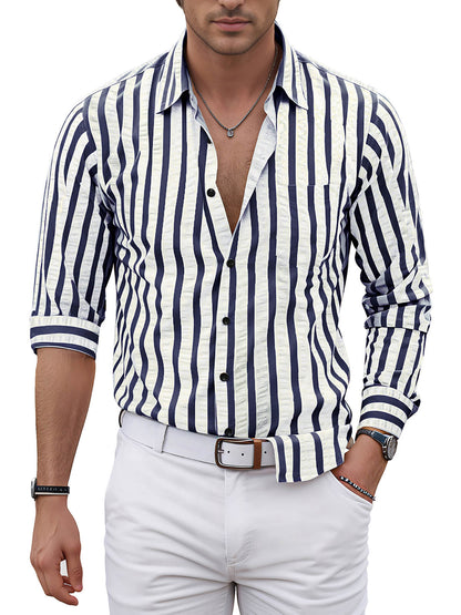 Ethan – Men's Breathable Striped Pocket Casual Button-Up Shirt