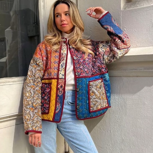 Fiorella – Retro Floral Print Semi-Padded Coat with Pockets for Women - Jack Sydney