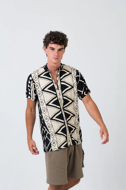 BOHO MAO CLÁSICO – Men's Short-Sleeve Rayon Shirt (Boho Print, S–3XL)